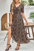 Reversible Two Way Wear Leopard Floral Print V Neck A Line Slit Midi Dress