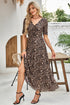 Reversible Two Way Wear Leopard Floral Print V Neck A Line Slit Midi Dress