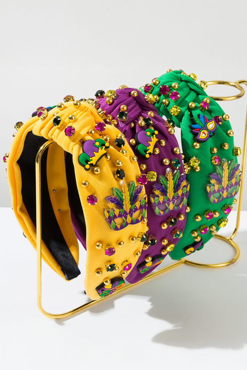 Rhinestone Beaded Knotted Wide Statement Accessory Headband