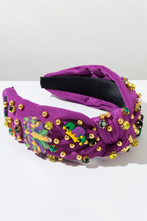 Rhinestone Beaded Knotted Wide Statement Accessory Headband