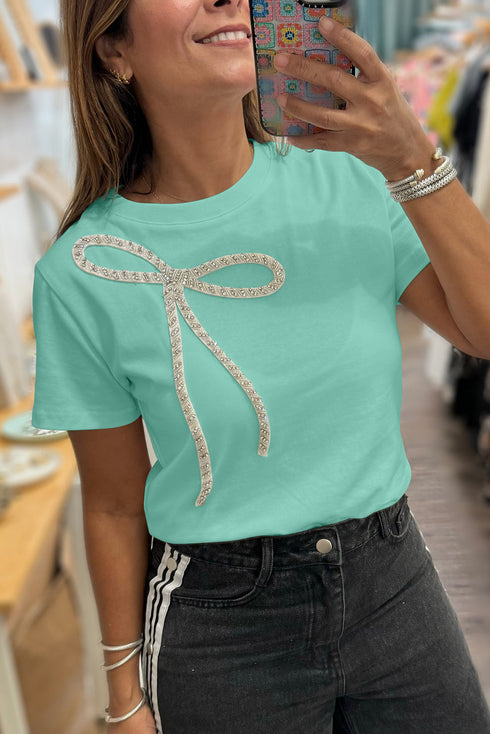 Rhinestone Bow Appliqu? Short Sleeve Jersey Tee