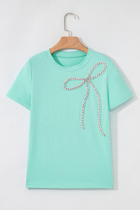 Rhinestone Bow Appliqu? Short Sleeve Jersey Tee