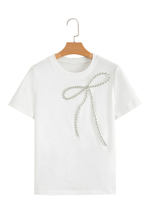 Rhinestone Bow Appliqu? Short Sleeve Jersey Tee