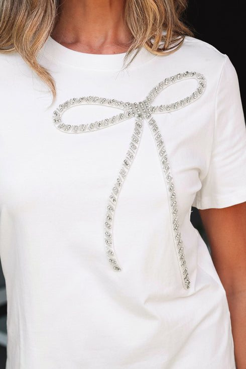 Rhinestone Bow Appliqu? Short Sleeve Jersey Tee