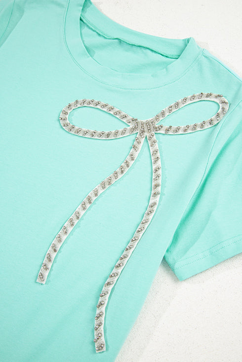 Rhinestone Bow Appliqu? Short Sleeve Jersey Tee