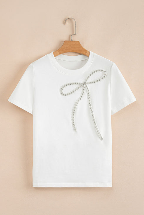 Rhinestone Bow Appliqu? Short Sleeve Jersey Tee