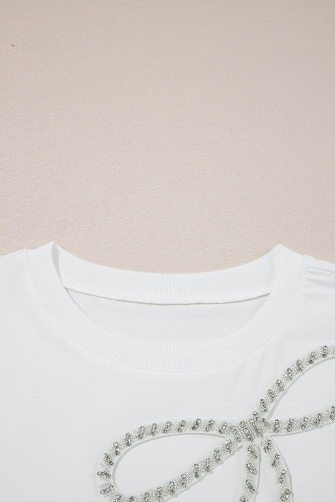 Rhinestone Bow Appliqu? Short Sleeve Jersey Tee