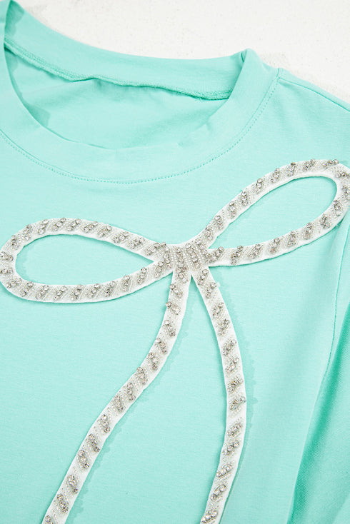 Rhinestone Bow Appliqu? Short Sleeve Jersey Tee