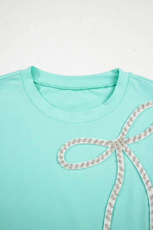 Rhinestone Bow Appliqu? Short Sleeve Jersey Tee