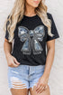 Rhinestone Bow Graphic Short Sleeve Crewneck T Shirt