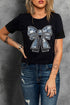 Rhinestone Bow Graphic Short Sleeve Crewneck T Shirt