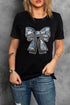 Rhinestone Bow Graphic Short Sleeve Crewneck T Shirt