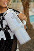 Rhinestone Cross Embellished Alloy Travel Handle Tumbler