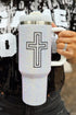 Rhinestone Cross Embellished Alloy Travel Handle Tumbler