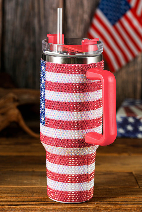 Rhinestone Embellished Flag Print Stainless Steel Travel Tumbler