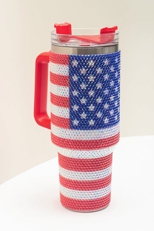 Rhinestone Embellished Flag Print Stainless Steel Travel Tumbler