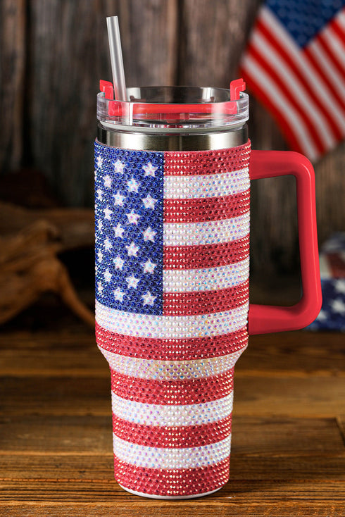 Rhinestone Embellished Flag Print Stainless Steel Travel Tumbler