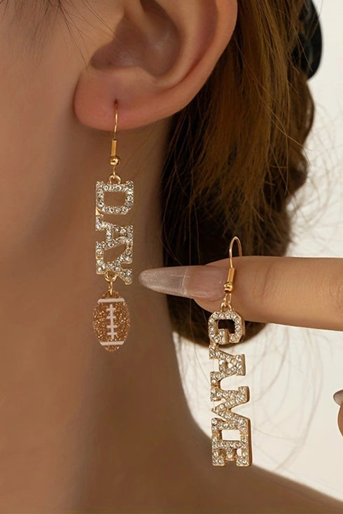 Rhinestone Embellished Football Motif Statement Dangle Earrings