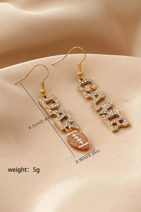 Rhinestone Embellished Football Motif Statement Dangle Earrings