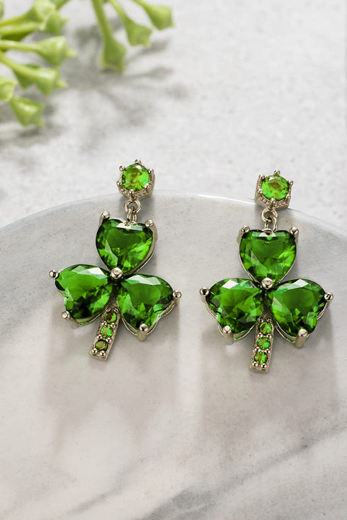 Rhinestone Embellished Four Leaf Clover Alloy Drop Earrings