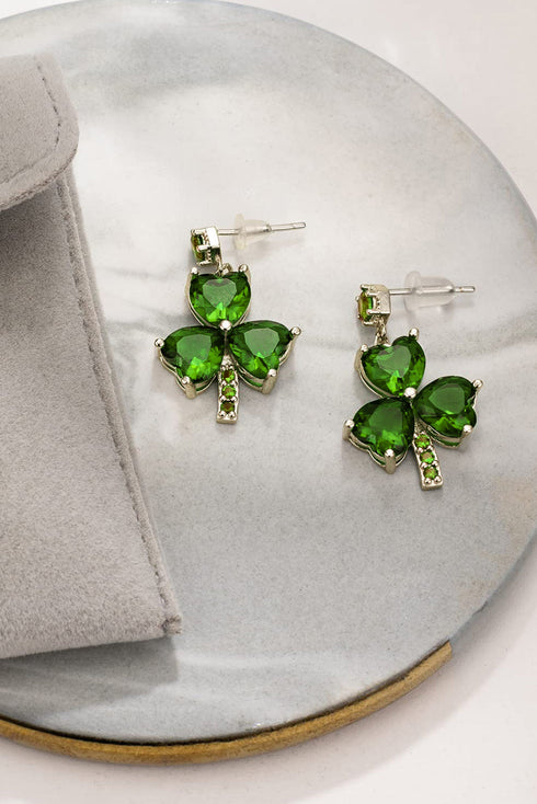 Rhinestone Embellished Four Leaf Clover Alloy Drop Earrings