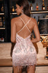 Rhinestone Embellished Fringe Trim Spaghetti Strap Open Back Sequin Dress