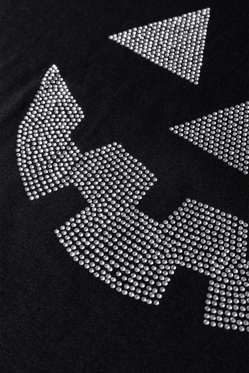 Rhinestone Embellished Graphic Ribbed Knit Patchwork Top