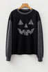 Rhinestone Embellished Graphic Ribbed Knit Patchwork Top