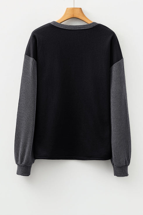 Rhinestone Embellished Graphic Ribbed Knit Patchwork Top