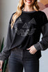 Rhinestone Embellished Graphic Ribbed Knit Patchwork Top