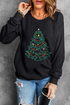 Rhinestone Embellished Holiday Tree Graphic Pullover Sweatshirt