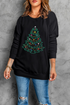 Rhinestone Embellished Holiday Tree Graphic Pullover Sweatshirt