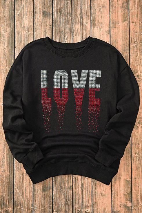 Rhinestone Embellished Love Graphic Drop Shoulder Sweatshirt