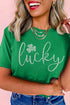Rhinestone Embellished Lucky Clover Graphic Short Sleeve Tee