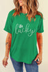 Rhinestone Embellished Lucky Clover Graphic Short Sleeve Tee
