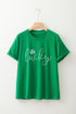 Rhinestone Embellished Lucky Clover Graphic Short Sleeve Tee
