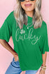 Rhinestone Embellished Lucky Clover Graphic Short Sleeve Tee