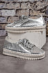 Rhinestone Embellished Metallic Sheen Lace Up Low Top Sneakers