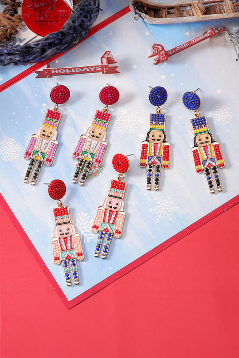 Rhinestone Embellished Novelty Soldier Motif Statement Earrings