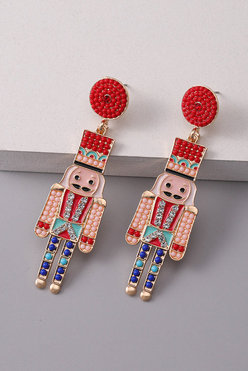 Rhinestone Embellished Novelty Soldier Motif Statement Earrings