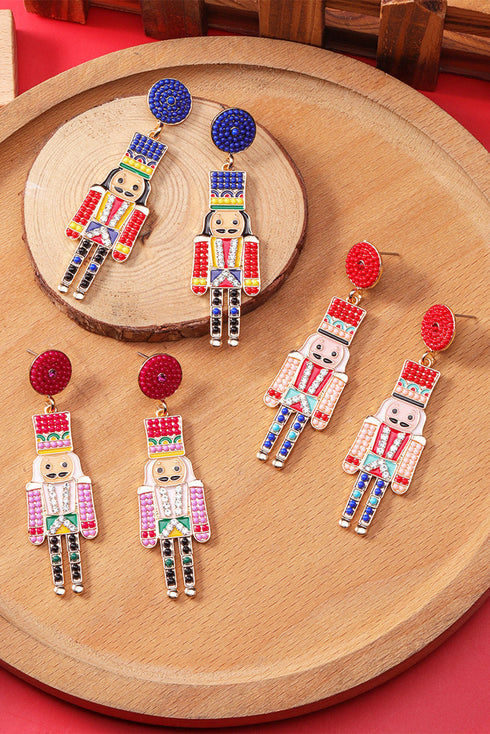 Rhinestone Embellished Novelty Soldier Motif Statement Earrings