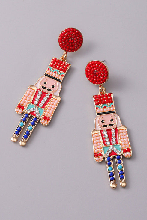 Rhinestone Embellished Novelty Soldier Motif Statement Earrings