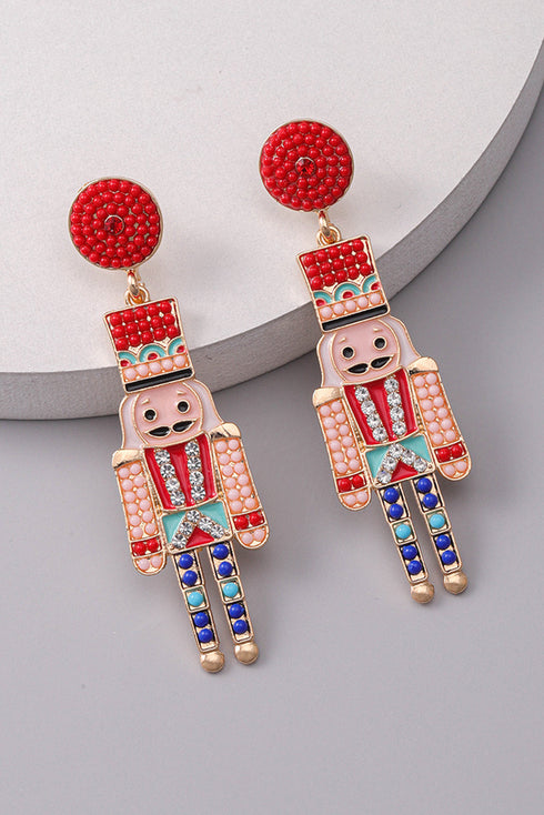 Rhinestone Embellished Novelty Soldier Motif Statement Earrings