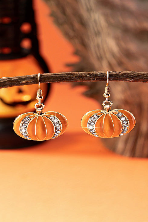 Rhinestone Embellished Pumpkin Design Hook Earrings