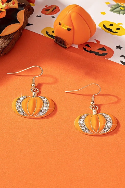Rhinestone Embellished Pumpkin Design Hook Earrings