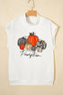 Rhinestone Embellished Pumpkin Graphic High Neck Cap Sleeve Tank Top