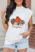 Rhinestone Embellished Pumpkin Graphic High Neck Cap Sleeve Tank Top