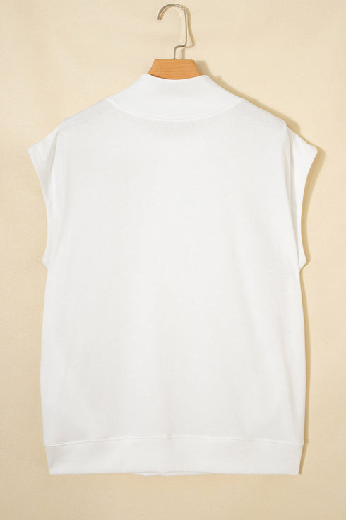 Rhinestone Embellished Pumpkin Graphic High Neck Cap Sleeve Tank Top