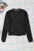 Rhinestone Embellished Sheer Mesh Long Sleeve Slim Top
