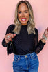 Rhinestone Embellished Sheer Mesh Long Sleeve Top